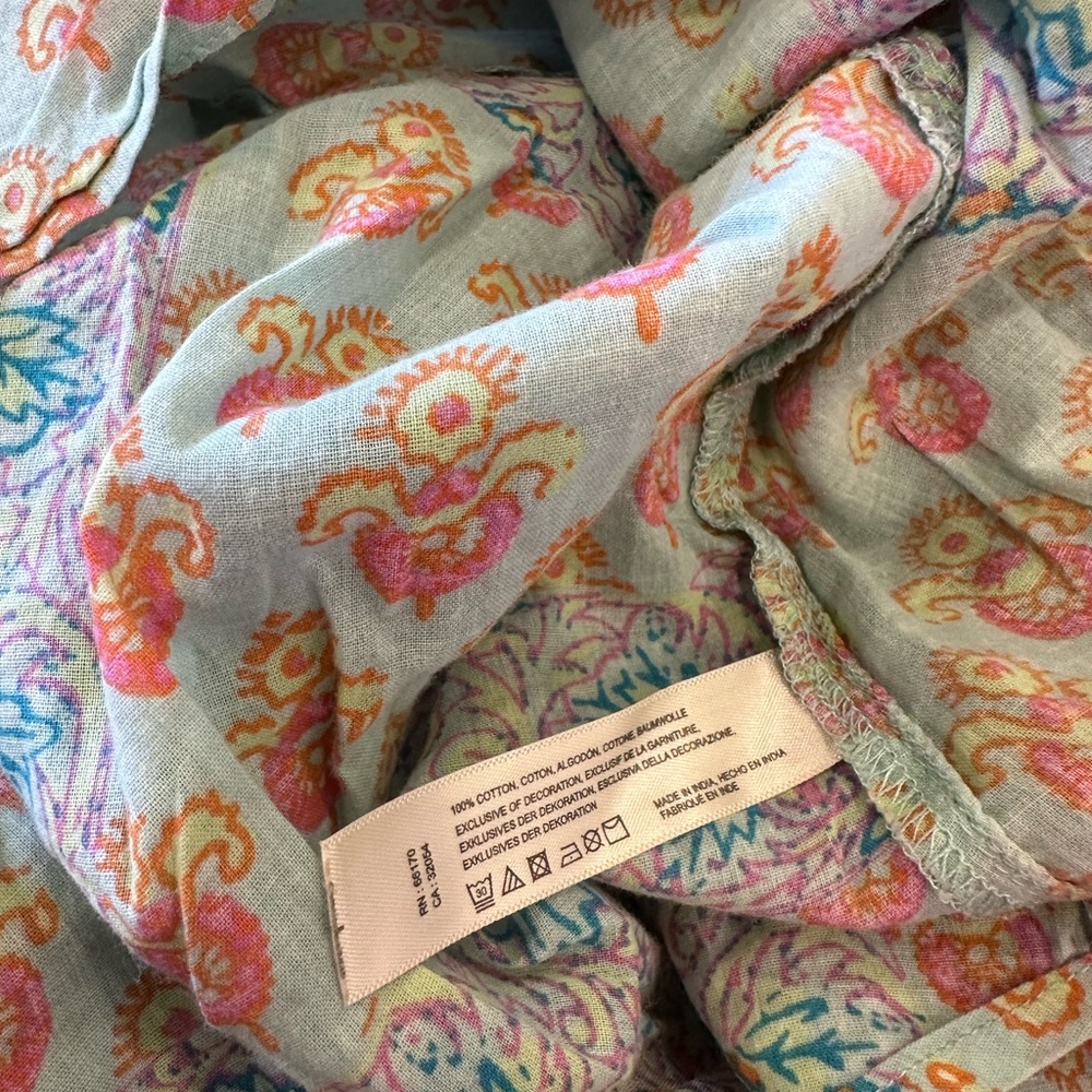 Anthropologie Lilka Pastel Blue Pink Boho Tapestry Floral Peasant Blouse Large - Picture 8 of 8